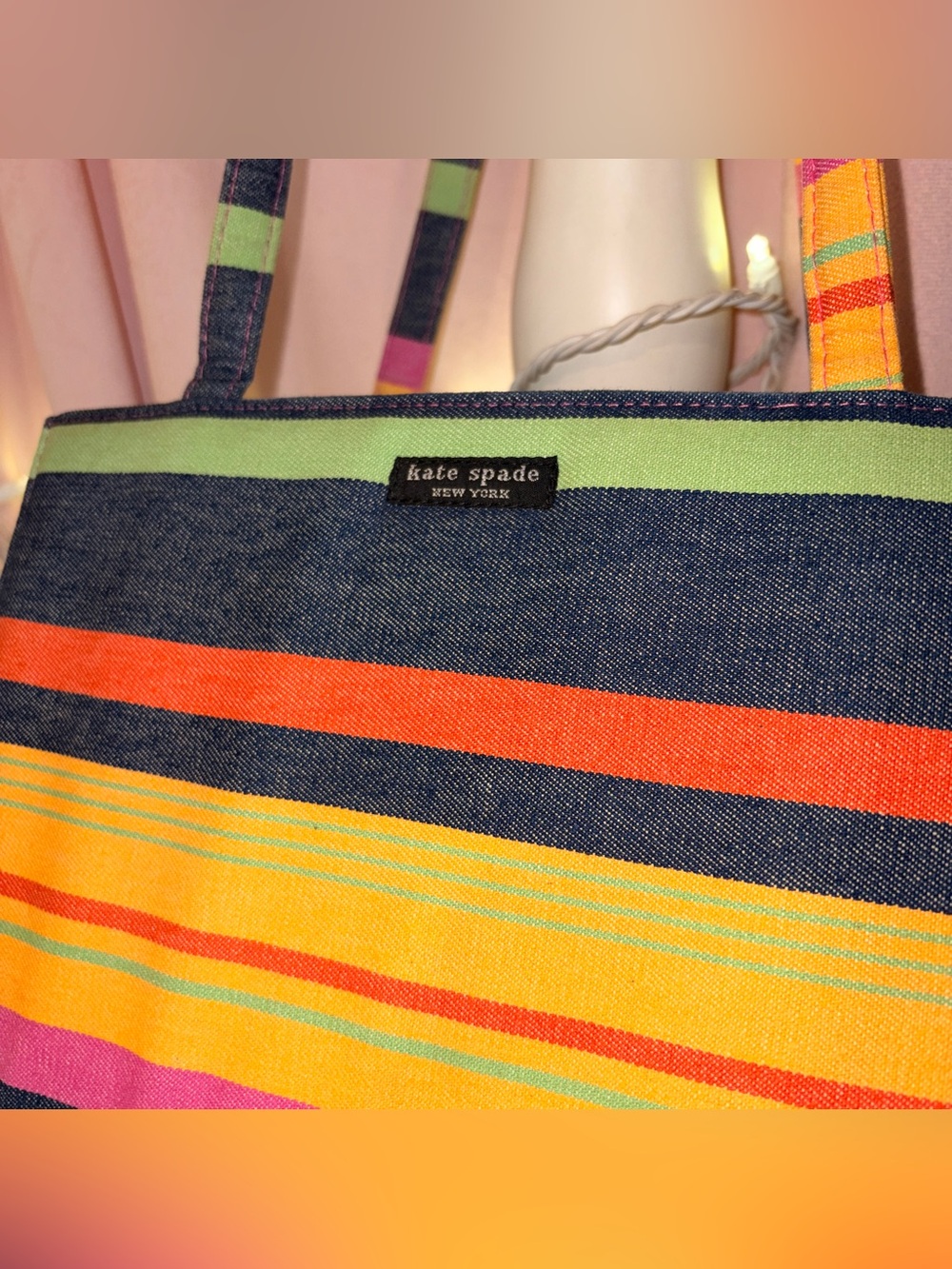 kate spade Navy Multicolor Striped Canvas Tote - Picture 5 of 5